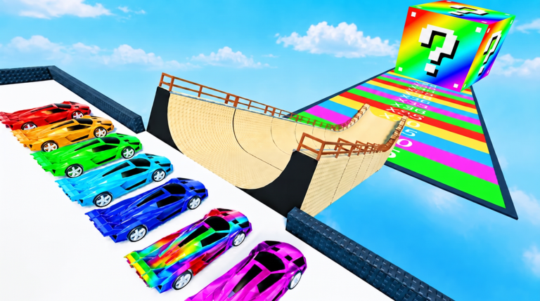 Capture Roblox Mega Ramp for Lucky Blocks : lancement sur la rampe et Landing Zone